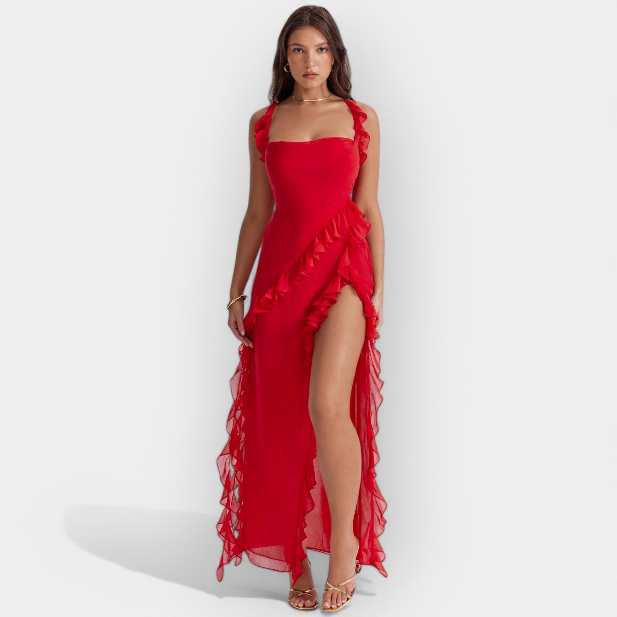Robe avec Fente et Volants