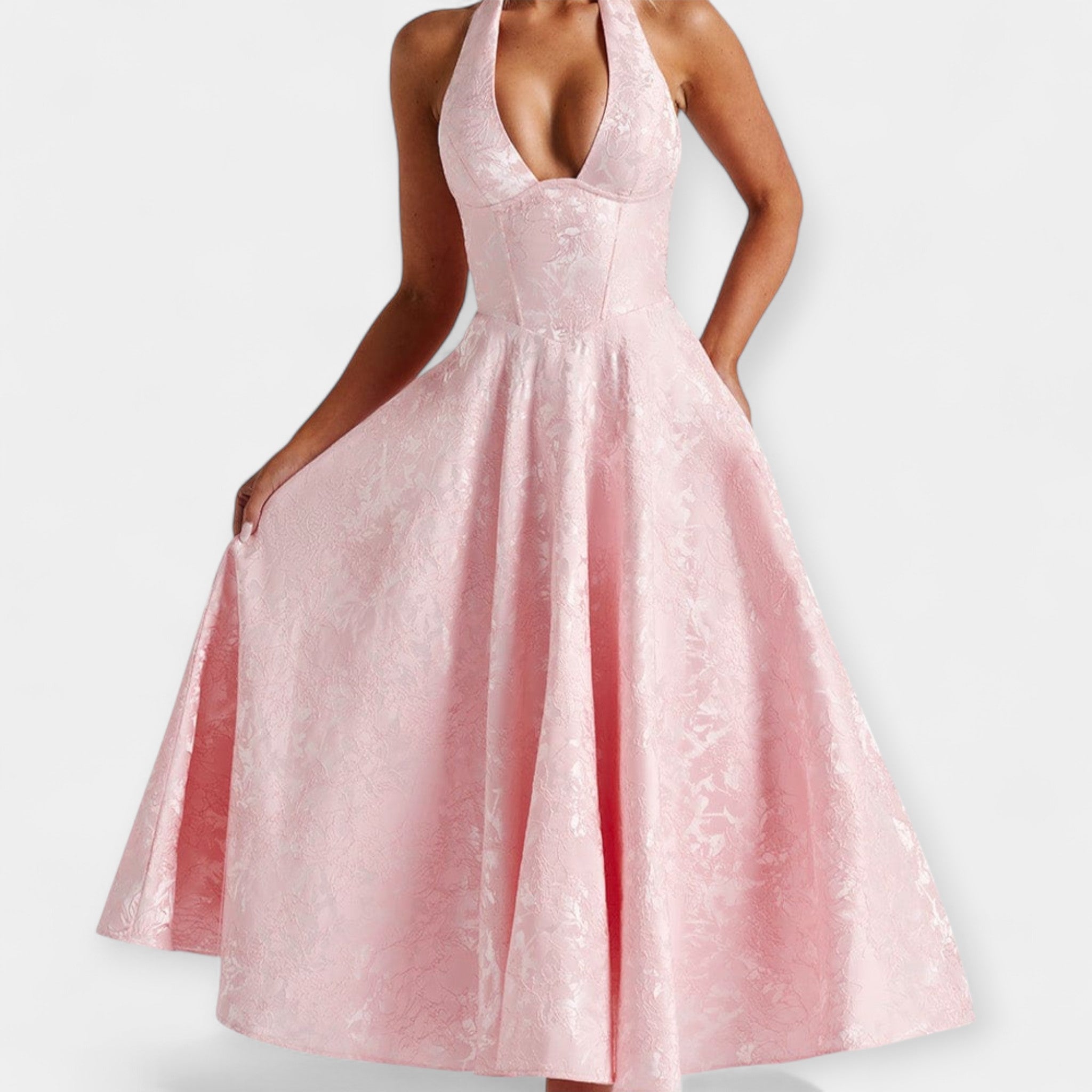 Robe Midi avec Dos Nu et Corset