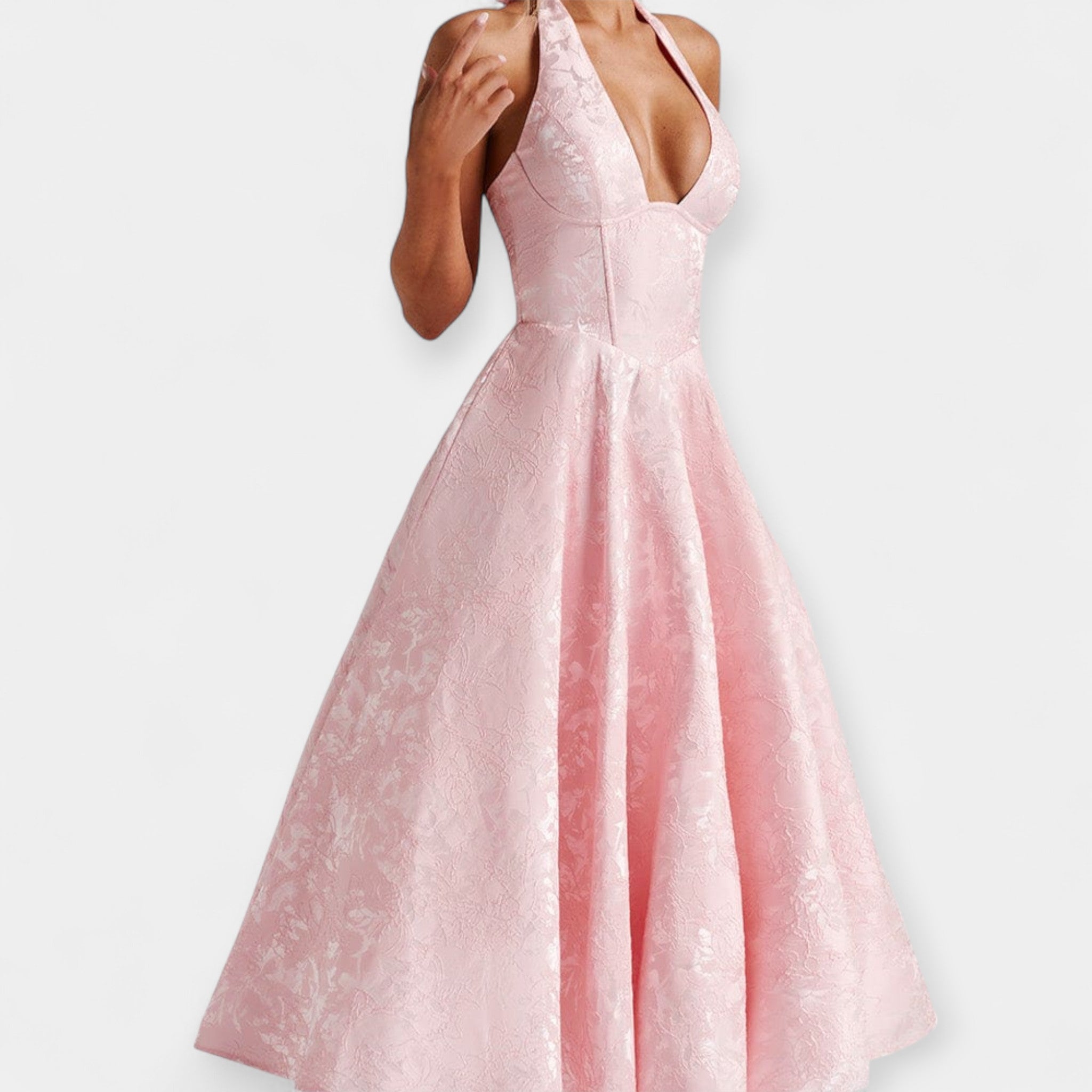 Robe Midi avec Dos Nu et Corset