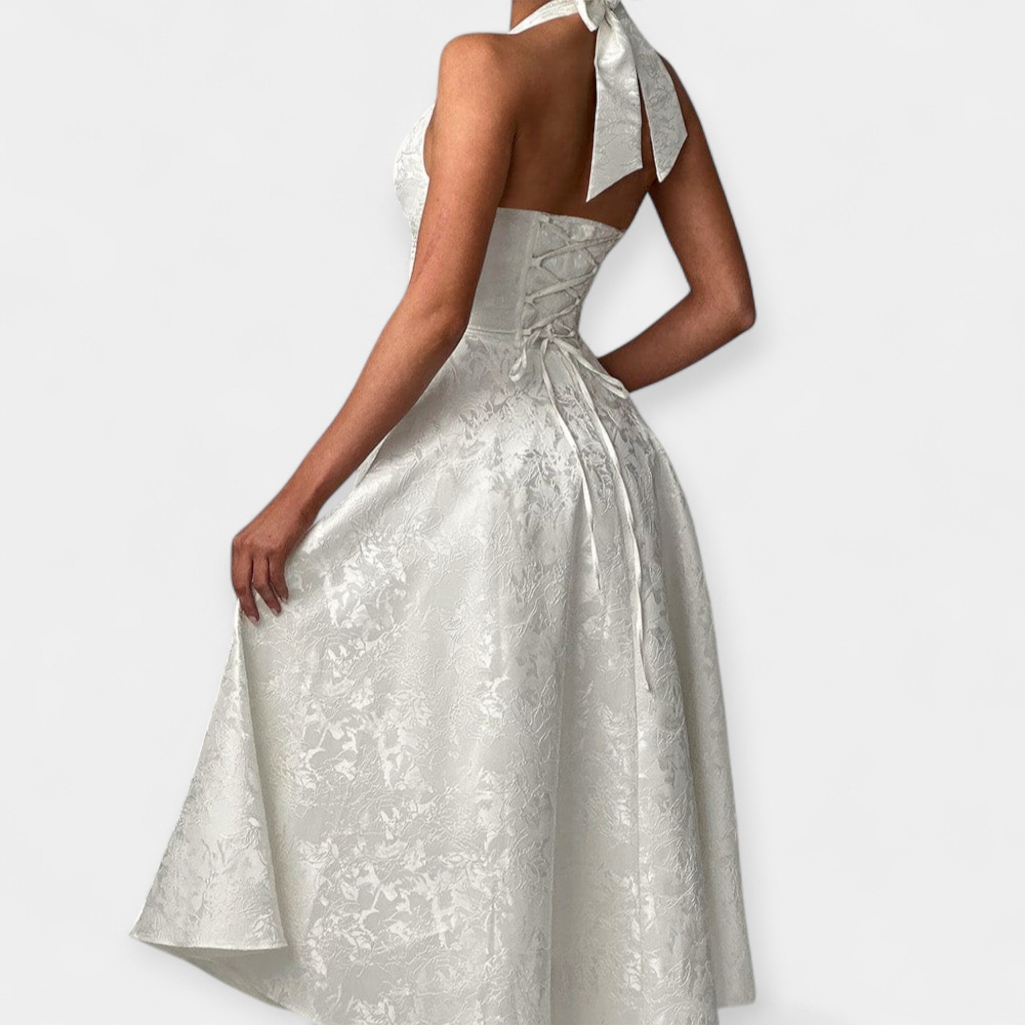Robe Midi avec Dos Nu et Corset
