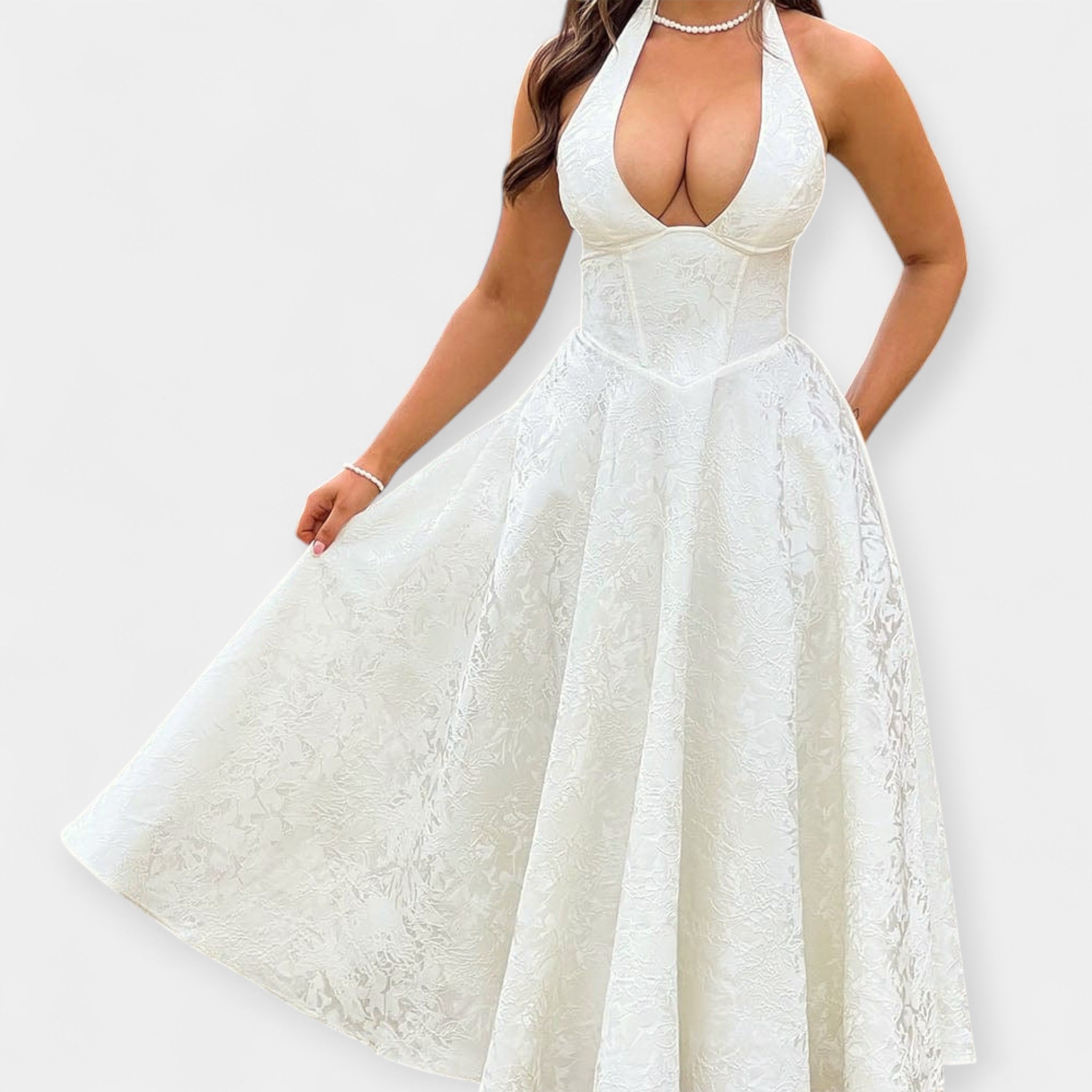 Robe Midi avec Dos Nu et Corset