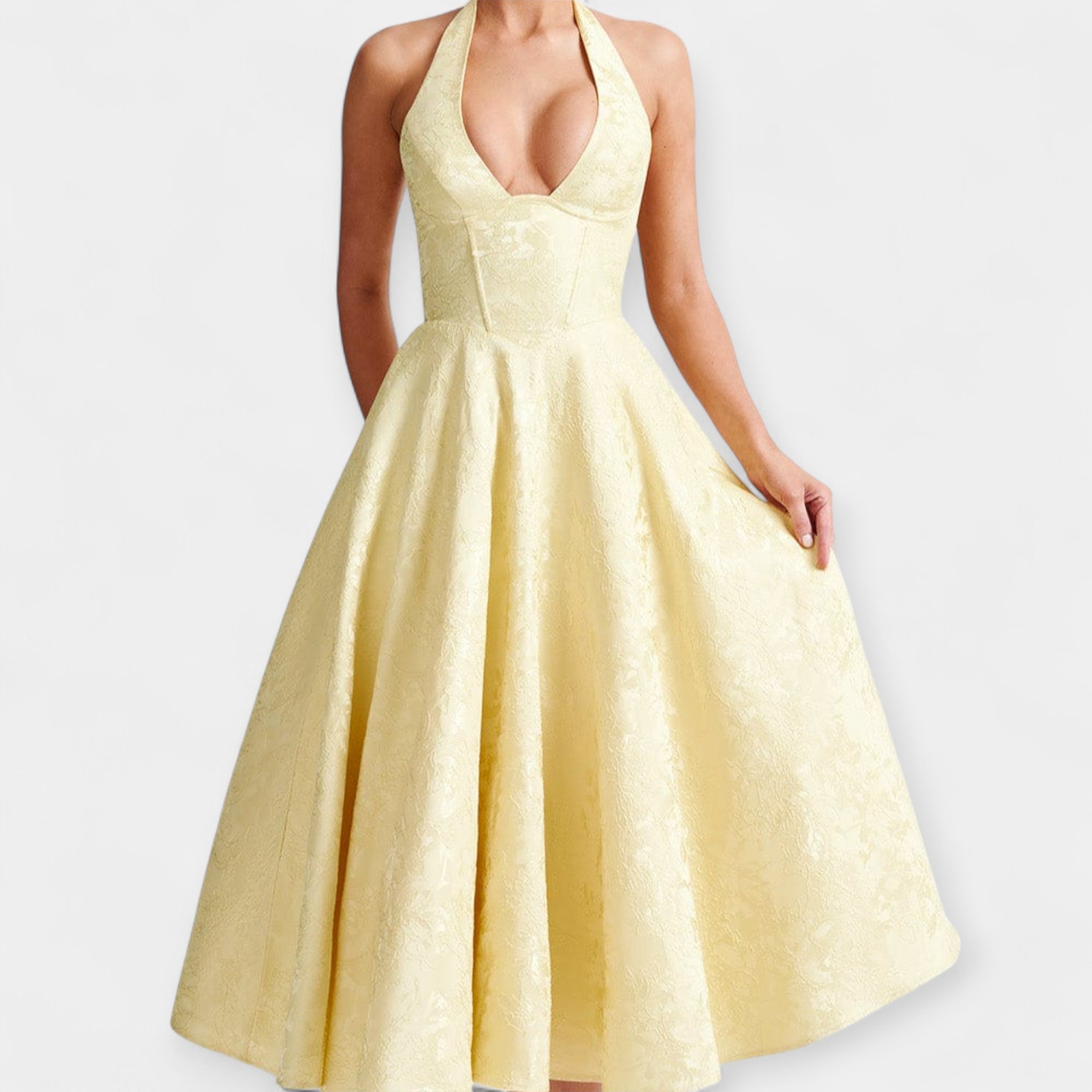 Robe Midi avec Dos Nu et Corset