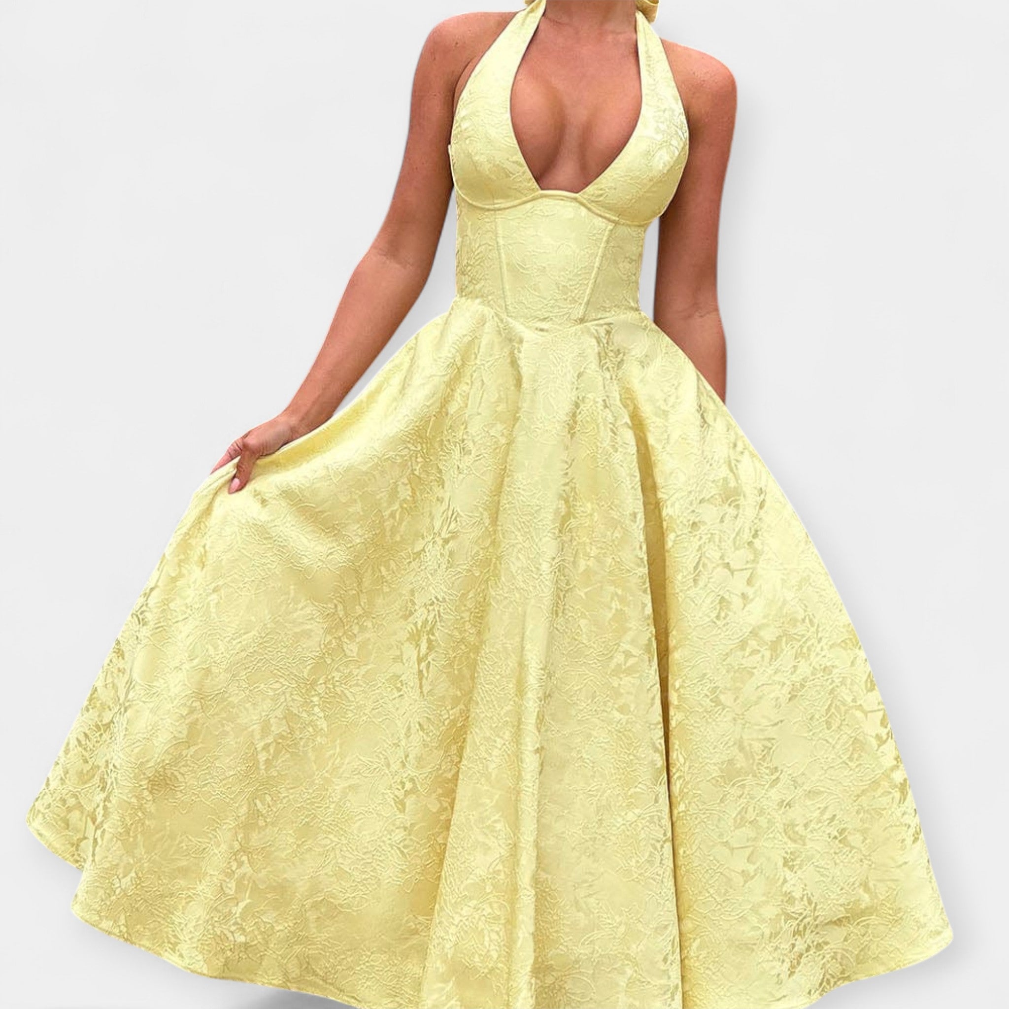 Robe Midi avec Dos Nu et Corset