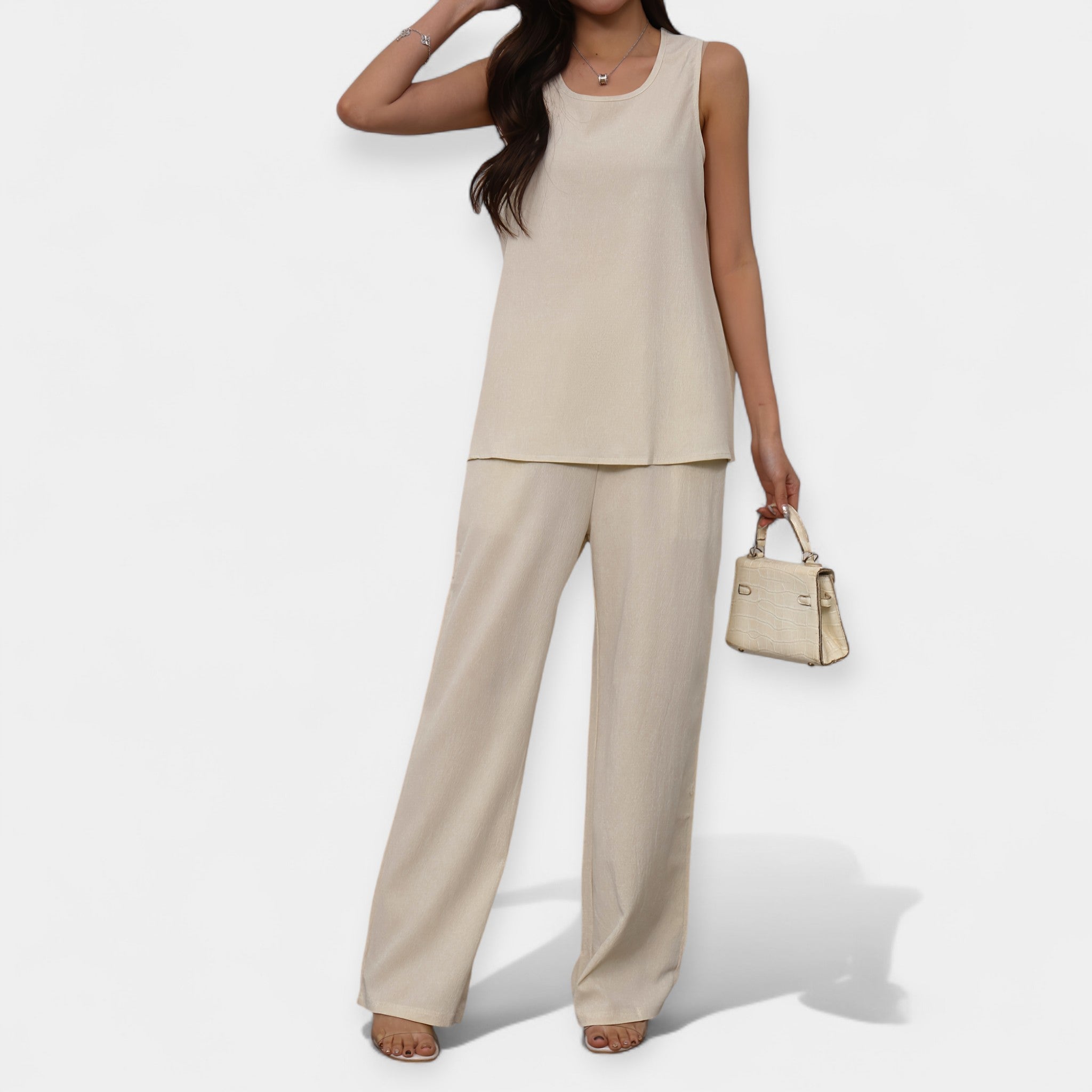 Set Élégante avec Top Sans Manches et Pantalon Large