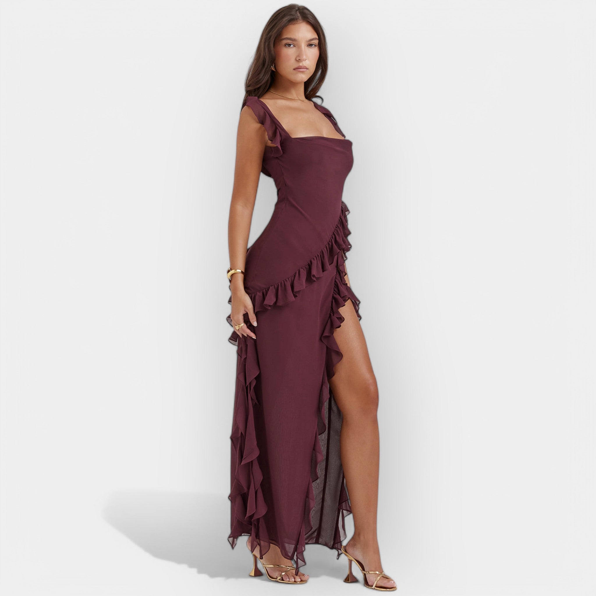 Robe avec Fente et Volants