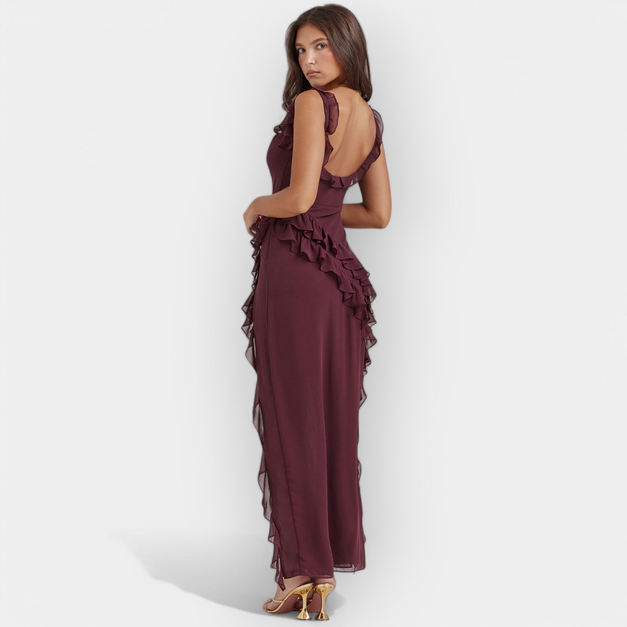 Robe avec Fente et Volants
