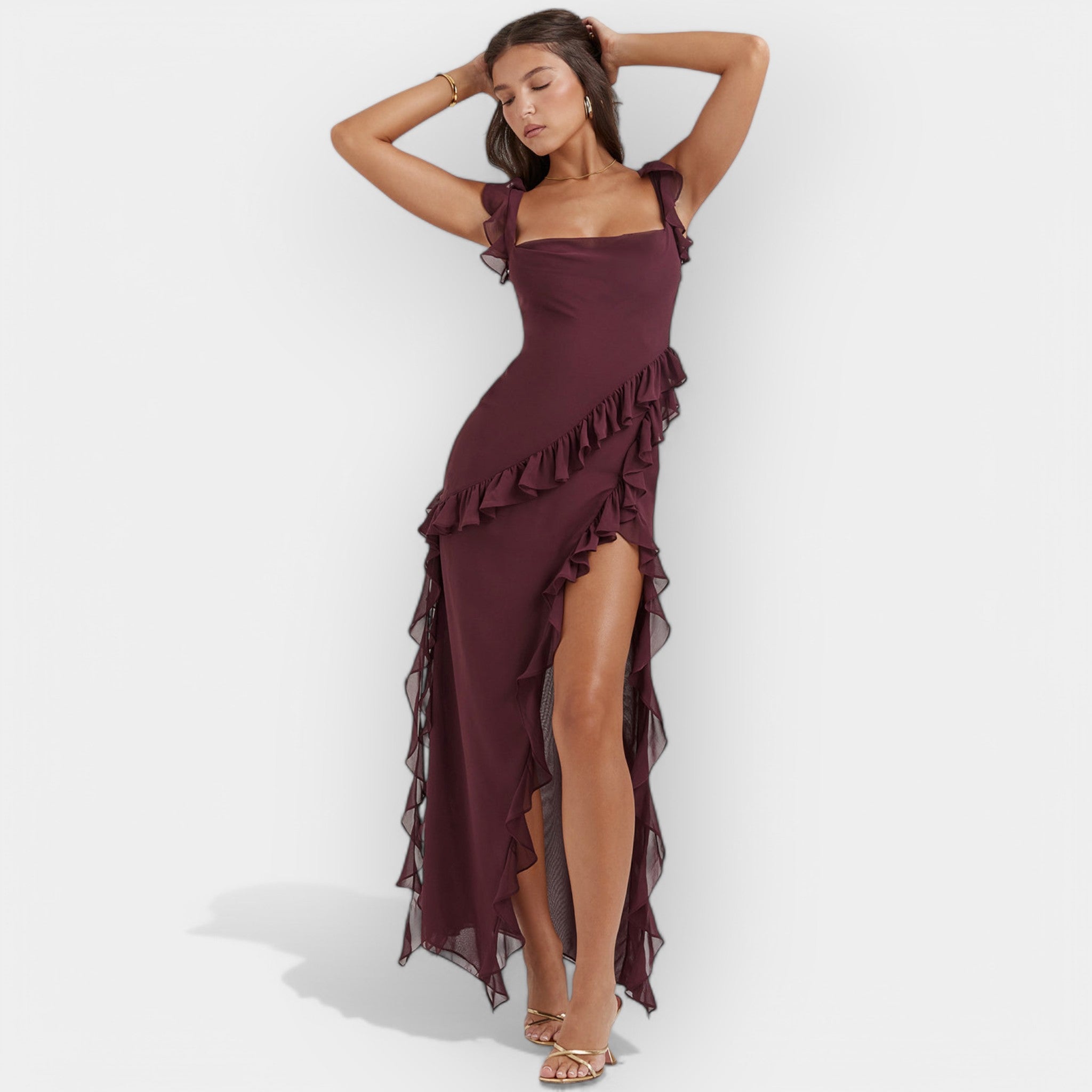 Robe avec Fente et Volants