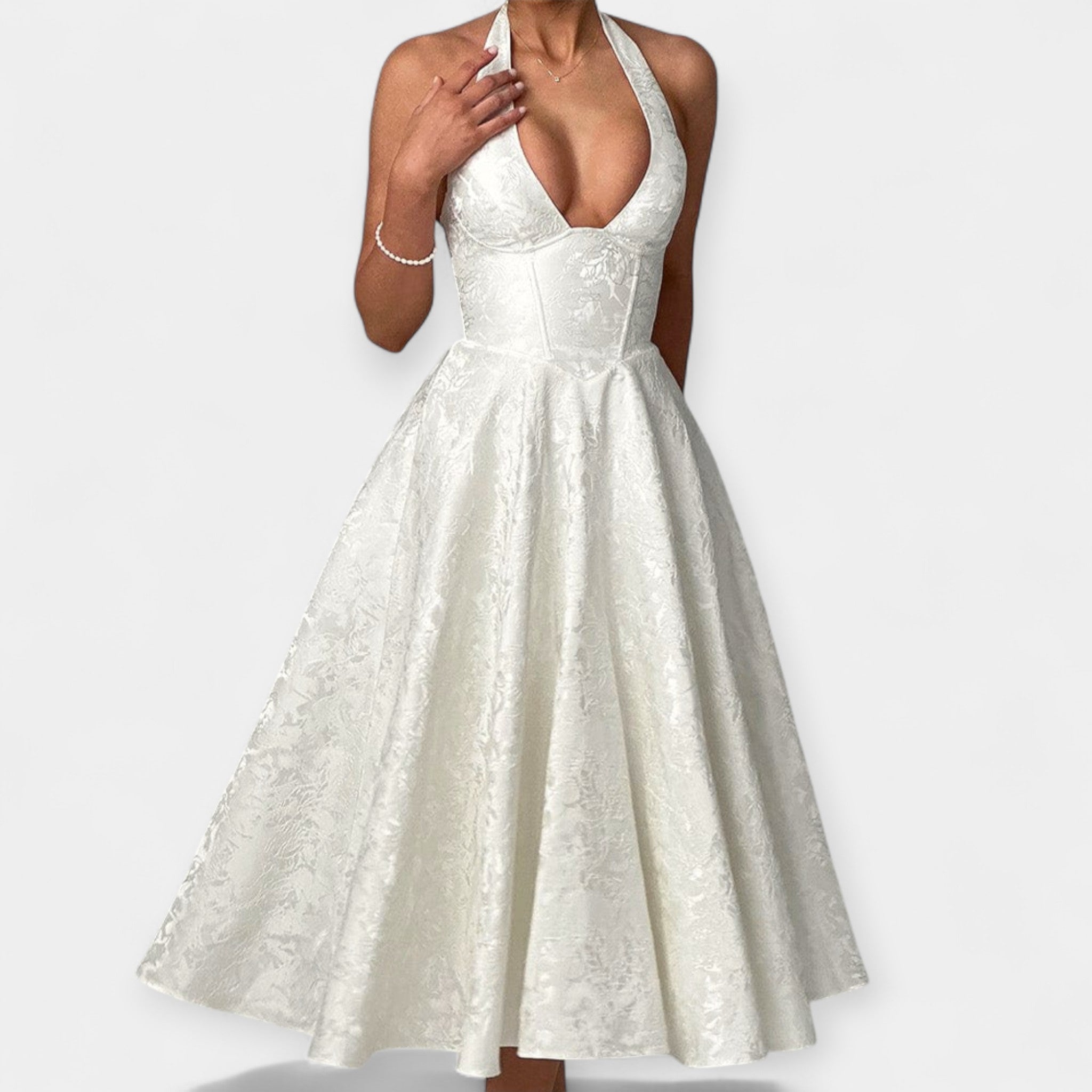Robe Midi avec Dos Nu et Corset